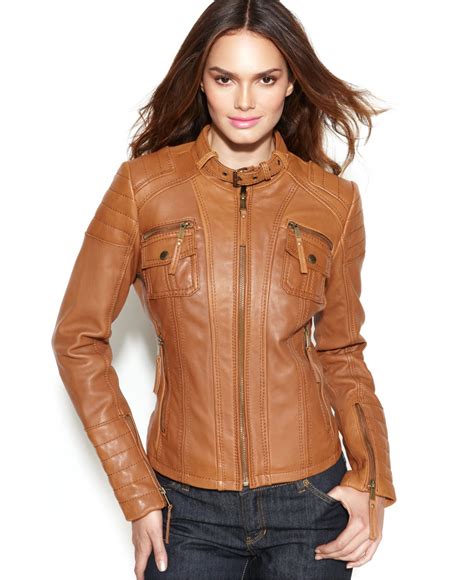 michael kors jacket women brown leather|Michael Kors jackets women's sale.